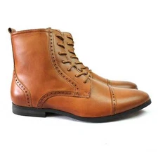 Men's Cap Toe Cognac Boots Detailed Perforation Dress Shoes Modern Oxfords Azar