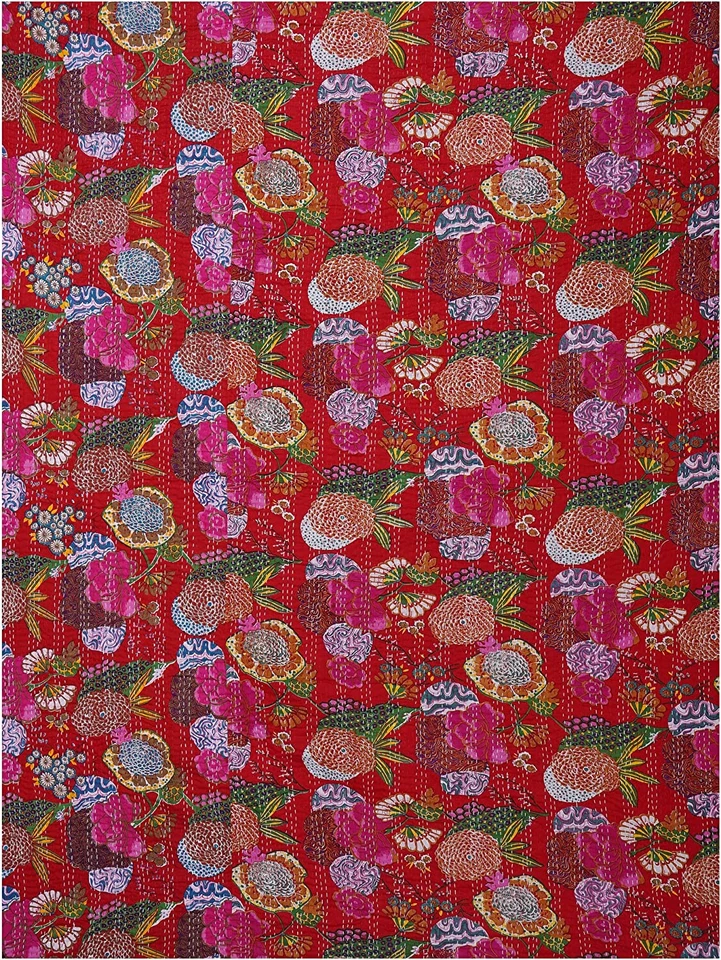 Colcha Queen Kantha MultiFloral Manta India Reversible Ropa de Cama Tiro Foto 4 de 4
