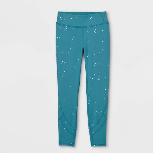 All in Motion Novelty Leggings Teal Blue with Silver Stars Girls Size XL (14/16)