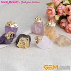 Natural Freeform Raw Crude Quartz Stones Gold Plated Necklace Pendant Beads Gift