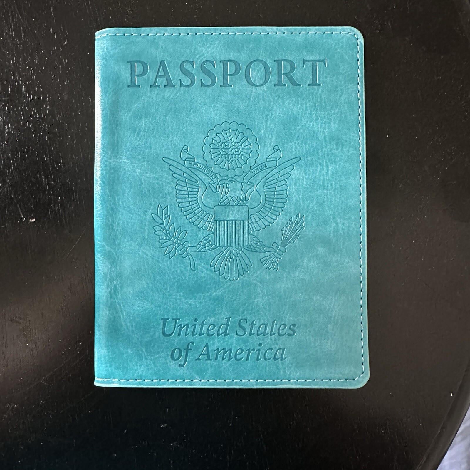 Slim Teal Blue Leather Passport Holder Wallet Cover USA-image