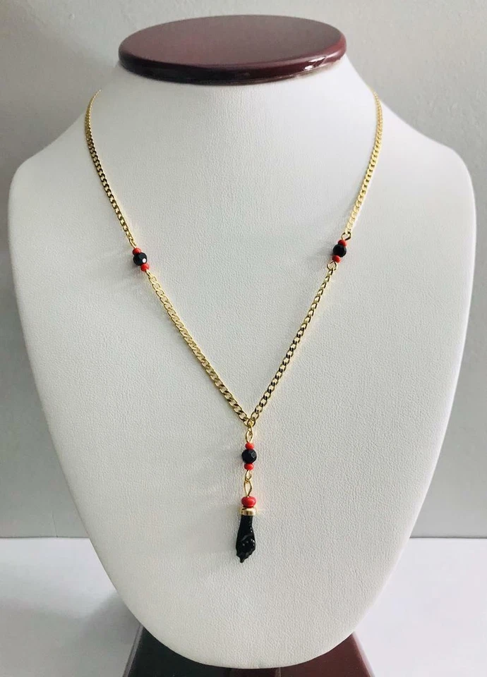 COLLAR PROTECCIÓN AZABACHE RELLENO ORO 18K 18" / CADENA DE AZABACHE 18"- N77 Foto 4 de 4