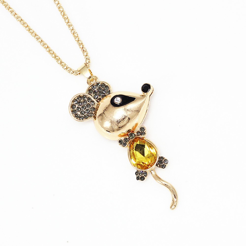 Mouse Rhinestone New Multi-Color Crystal Rhinestone Cute Mouse Rat Pendant Chain Women's ...