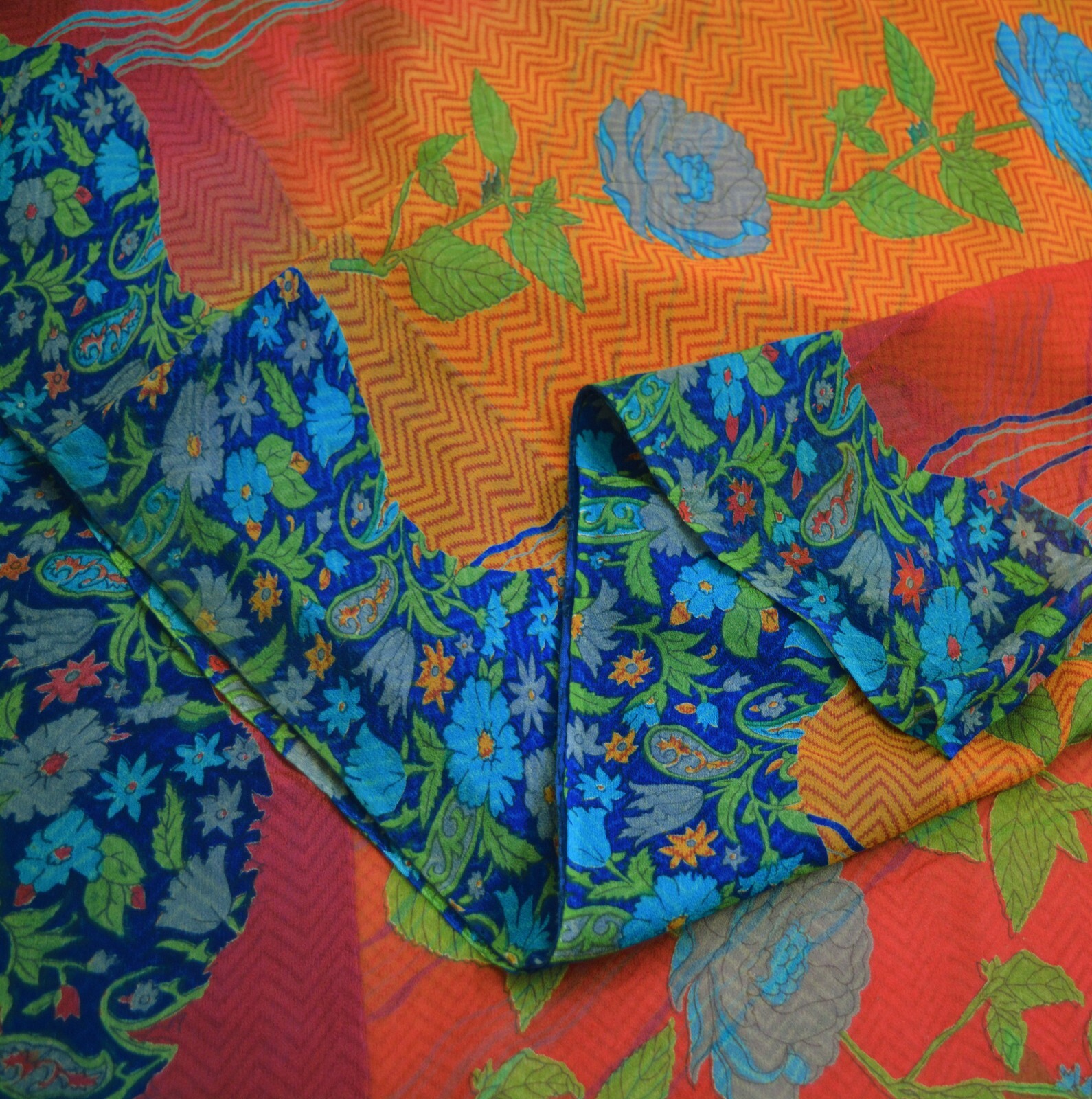 Vintage Saree Pure Georgette Silk Printed Sari Sewing Fabric 5yd  Quilting Soft