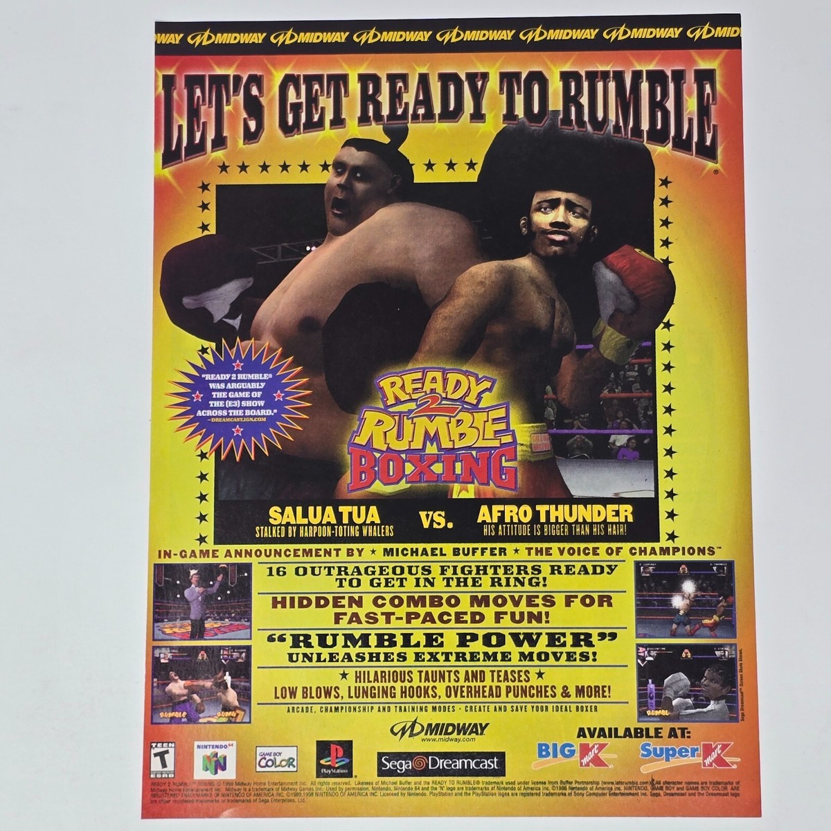 Ready Rumble Boxing Dreamcast N64 PS1 GameBoy Color Print Ad/Poster Promo  Art