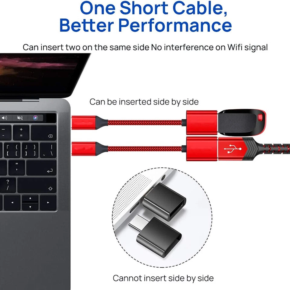 USB-C Type C Male to USB 3.0 Type A Female OTG Adapter Converter Cable Cord 3in - Image 2 of 4
