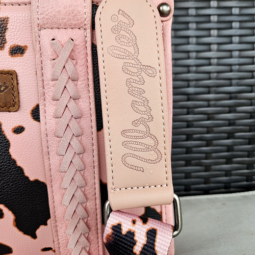 Wrangler Cow Print Crossbody Bag with Whipstitch Western Cowgirl Purse Pink - Picture 7 of 10