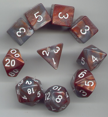 NEW RPG Dice 10pc - Twisted Bronze-Silver @ D4 D8 D10 D12 D20 D00-10 & 4 D6