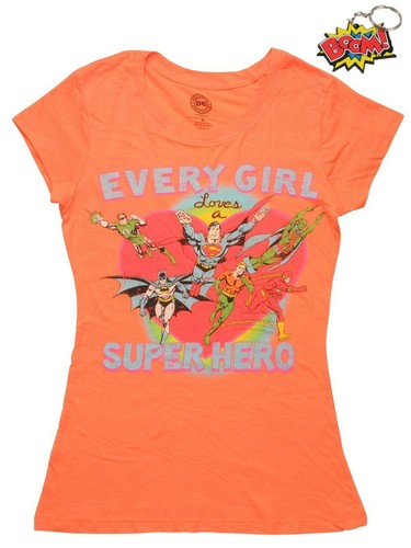 DC Comics Every Girl Loves a Super Hero Junior's T-Shirt & Keychain Set NWT - 第 1/1 張圖片