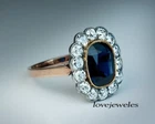 3CT Oval Cut Real Blue Sapphire Vintage Floral Style Ring 14K 2-Tone Gold Finish