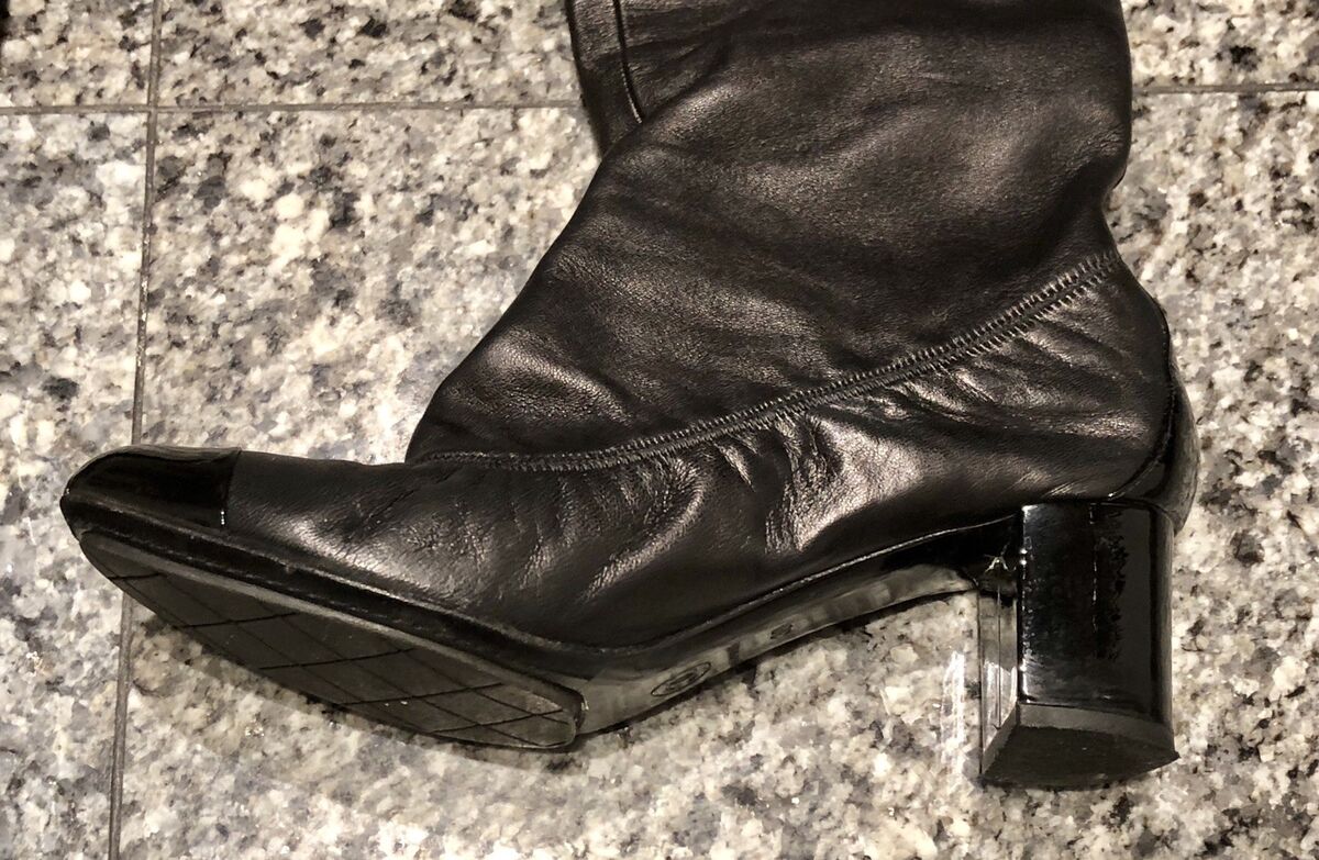 CHANEL 06 Black Leather Over The Knee Boots | eBay CHANEL 06 Black Leather Over The Knee Boots | eBay