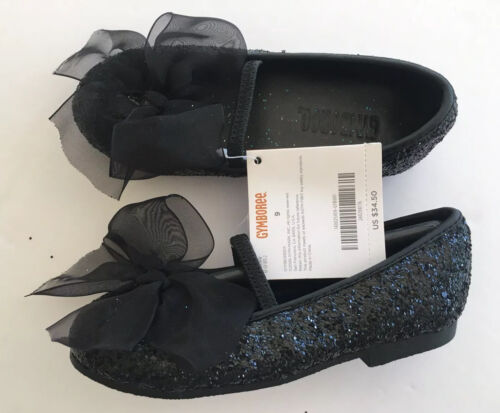 NWT Gymboree Halloween Sz 9 Black Sparkle Glitter Witch Costume Shoes with Bow - Picture 1 of 3