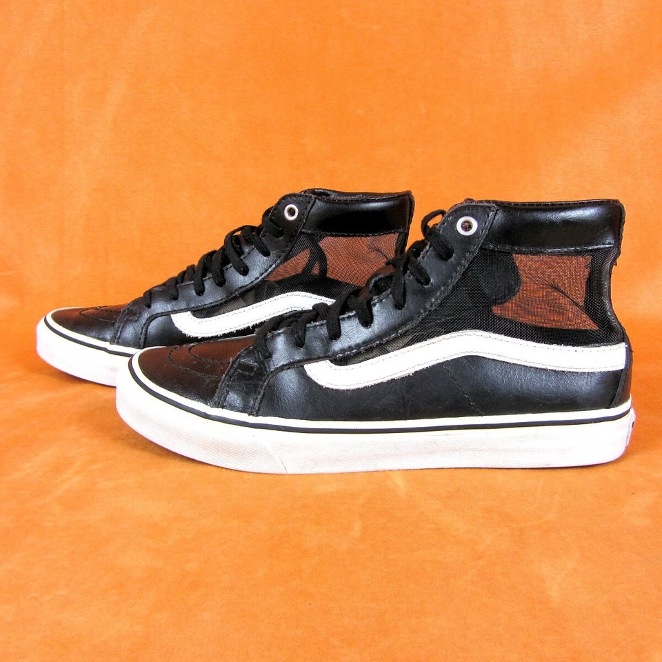Vans Womens Size 7 Sk8-Hi Black Leather High Top Sneakers Mesh Top Shoes SCARCE - Image 2 of 4