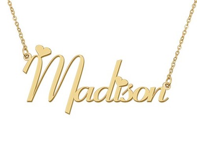 18k Gold Plated Madison Heart Name Necklace Stainless Steel for Womens Birthday