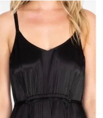 Johnny Was Calme Satin Women's Size XSmall Black Viscose Midi Dress Waist Tie - Picture 2 of 12
