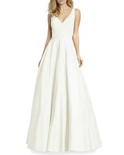 Mac Duggal 48924 V-Neck Empire Ball Gown Sz 12 white Ivory
