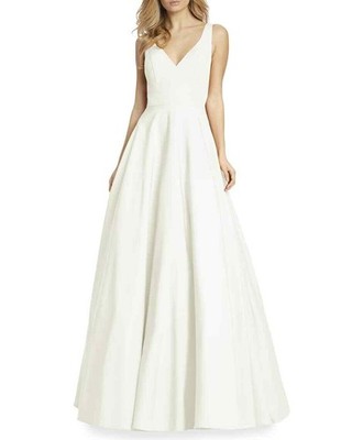 Mac Duggal 48924 V-Neck Empire Ball Gown Sz 12 white Ivory