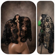 VTG Black Chantilly Lace Mantilla Shawl Wrap Stole Handmade in Spain NWT #2