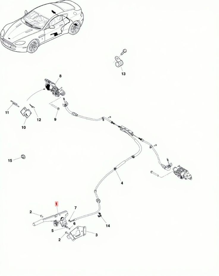 05-24 ASTON MARTIN V8 VANTAGE DB9 EMERGENCY PARKING BRAKE HANDLE ASSEMBLY OEM