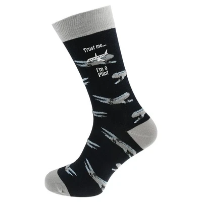 GTR-PRESTIGE GIFTWARE Trust me I'm a Pilot Aeroplane Design Navy & Grey Woven Socks Unisex Size 5-12