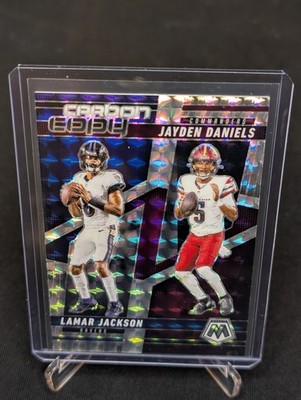 2025 Panini Mosaic, Lamar Jackson & Jayden Daniels, ''Carbon Copy Silver Prizm''