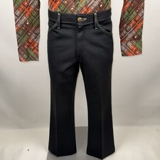 Mens Farah Pants Leisure Suit Flare Leg Black Polyester Vtg 60s 70s NOS 34 30
