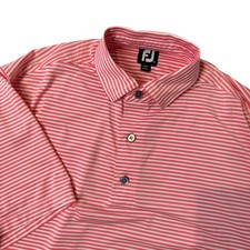 FootJoy Mens Striped Golf Polo Shirt Pink White Short Sleeve Size Medium FJ