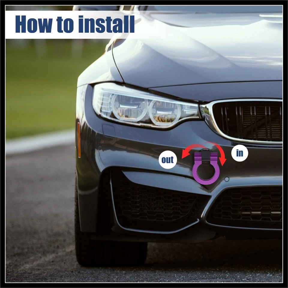 Gancho de remolque de parachoques delantero de aleación de aluminio púrpura para BMW 325i Foto 3 de 4