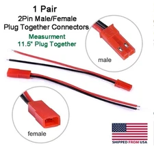 JST 2Pin Connector Male/Female Plug Cable 11.5" Leads RC Lip Battery,LED Lights 
