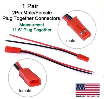 JST 2Pin Connector Male/Female Plug Cable 11.5'' Leads RC Lip Battery,LED Lights 