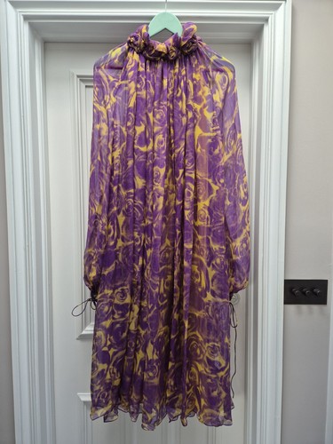 Burberry Rose Print Silk Chiffon Midi Dress (Unworn) UK 6 (fits up to UK 10-12)