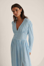 NA - KD Blue Gingham Midi Side Split Midi Dress / UK 10 / EU 38