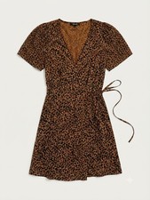 Madewell Leopard Print Wrap Dress Women's Size Small Cotton Flutter Sleeve Summe