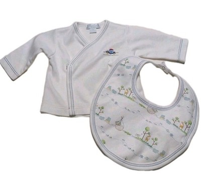 Kissy Kissy Premier Kimono Top Bib Baby Newborn White Blue Noah Pima Cotton