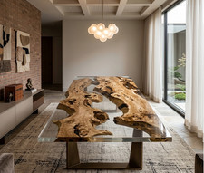 Tavolo Resina Trasparente - Tavolo da Pranzo in Legno Bordo Vivo Personalizzato, Tavolo Epossidico Trasparente