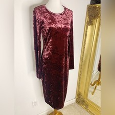 NWT MICHAEL Michael Kors Merlot Red Velvet Long Sleeve Shift Dress Size M $110
