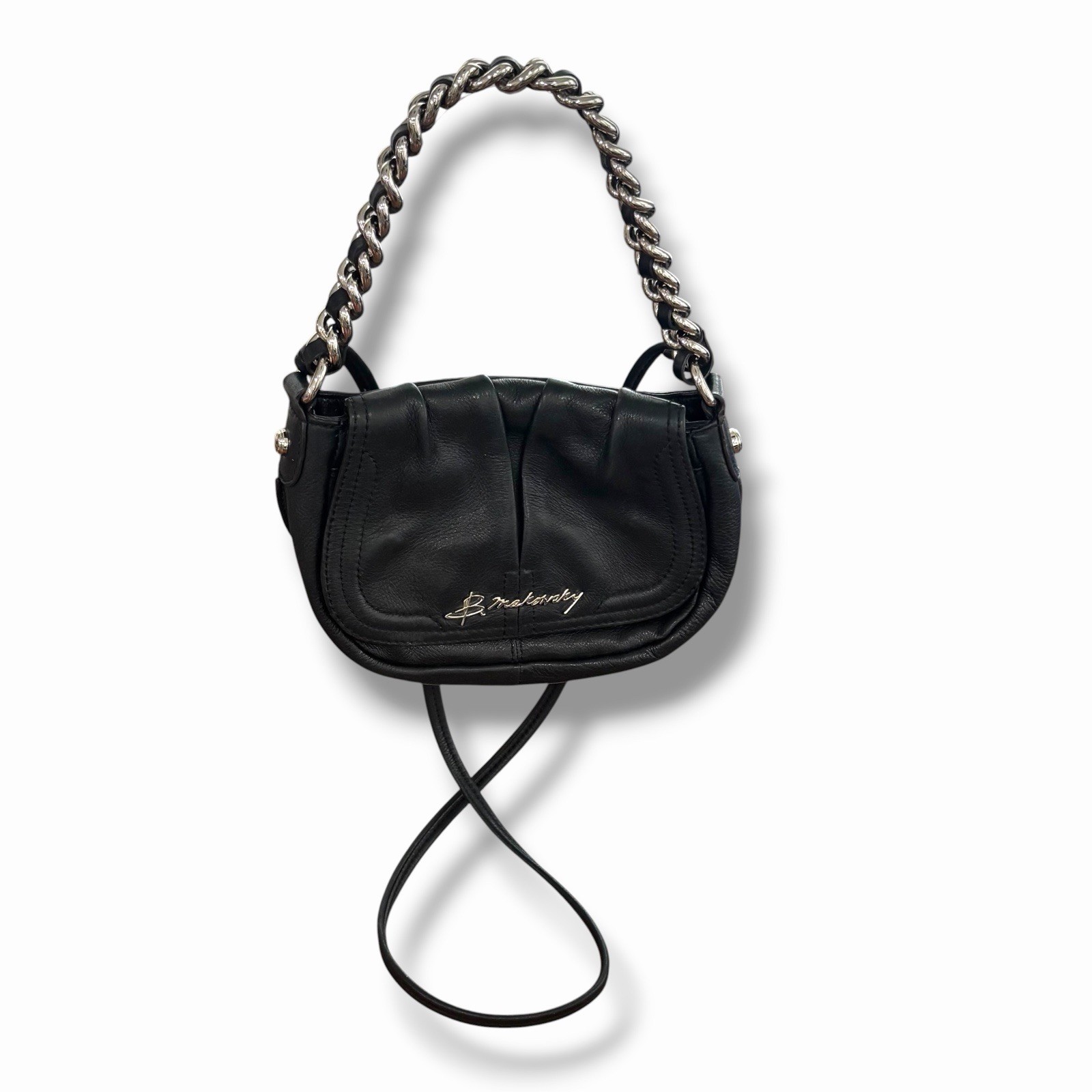B Makowsky Black Leather Chain Strap Purse Small