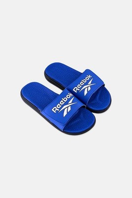 BRAND NEW Reebok Kids Boy Brand Logo Slip On Slides, Blue SIZE 4 FREE SHIPPING