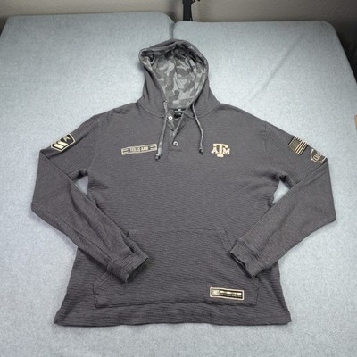 Texas A&M Aggies Hoodie Mens Medium Gray Camo Waffle Knit Henley Colosseum OHT
