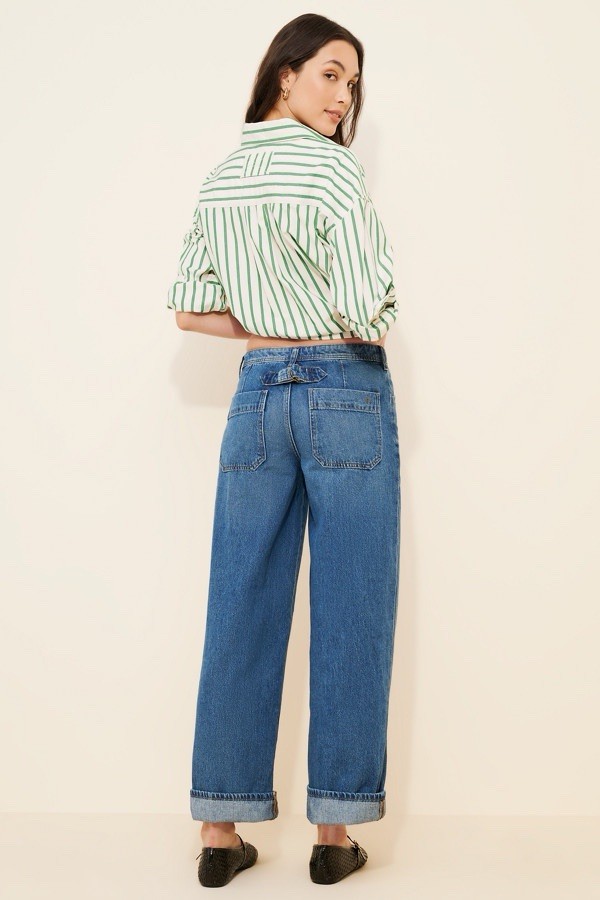 Anthropologie Pilcro Mid-Rise Slouchy Wide Leg Cuffed 100% Cotton Jeans Size 29