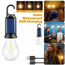 LED Camping Lamp Solar USB Rechargeable Outdoor Tent Lights Hanging Light Bulbs