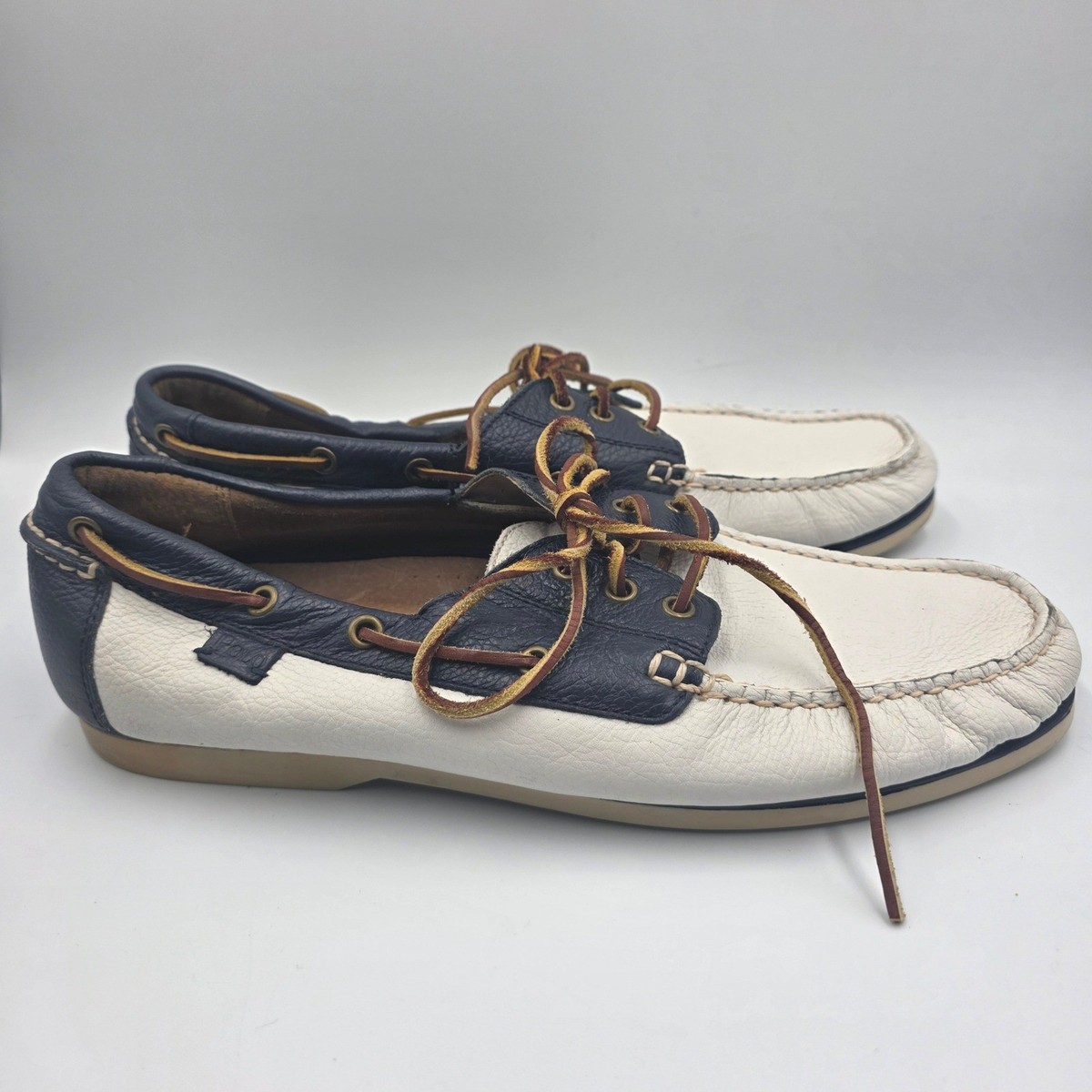 Polo Ralph Lauren Mens Two Tone Leather Boat Shoes Navy Blue  display picture 2