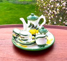 Miniature Youngs Children Doll Tea Set Lemon Motif, 10 piece Set Ceramic 1979
