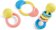 Rattle  Teether Collection  3-Piece Rattle  Teething Set for Babies, Soft Col