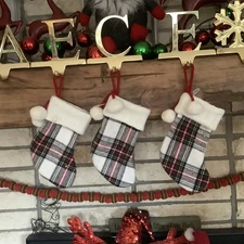 ONE Target MINI 8" Christmas Plaid Stocking pom poms Wondershop Home Decor