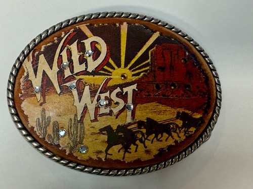 WILD WEST Desert Landscape Sunrise Cactus Horse Western Belt Buckle by IVAN - Picture 16 of 19