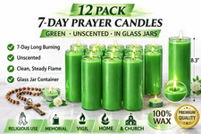 12 Pack Green 7 Day Prayer Candles Unscented Long Burning Clear Glass Jars