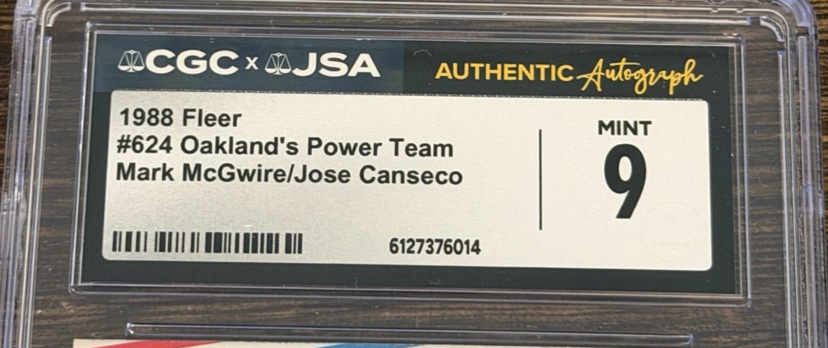 1988 Fleer #624 McGwire Canseco Dual Auto CGC 9 JSA Oakland’s Power Team view 4
