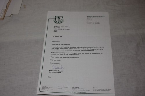 Shamrock Rovers FC Dublin Official Letter 1996 Bernadette Elliott Signed Rare