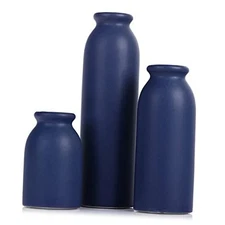 Ceramic Vase Set of 3, Matte Vases for Modern Rustic Farmhouse Style, Blue